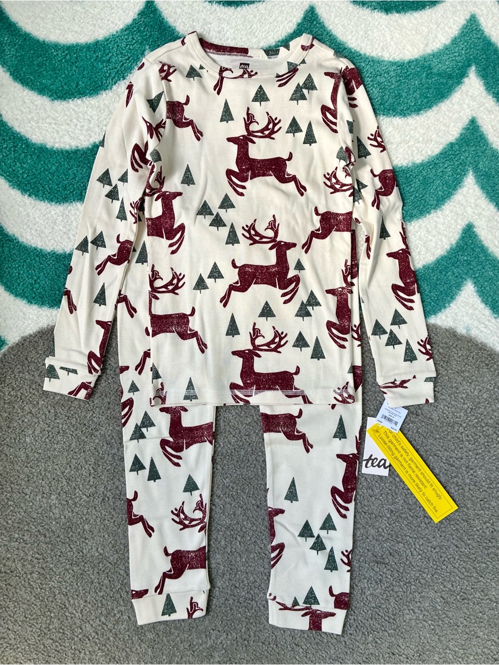 NWT - Tea Collection Holiday Pajamas (Cream/Burgundy/Green) Size 10